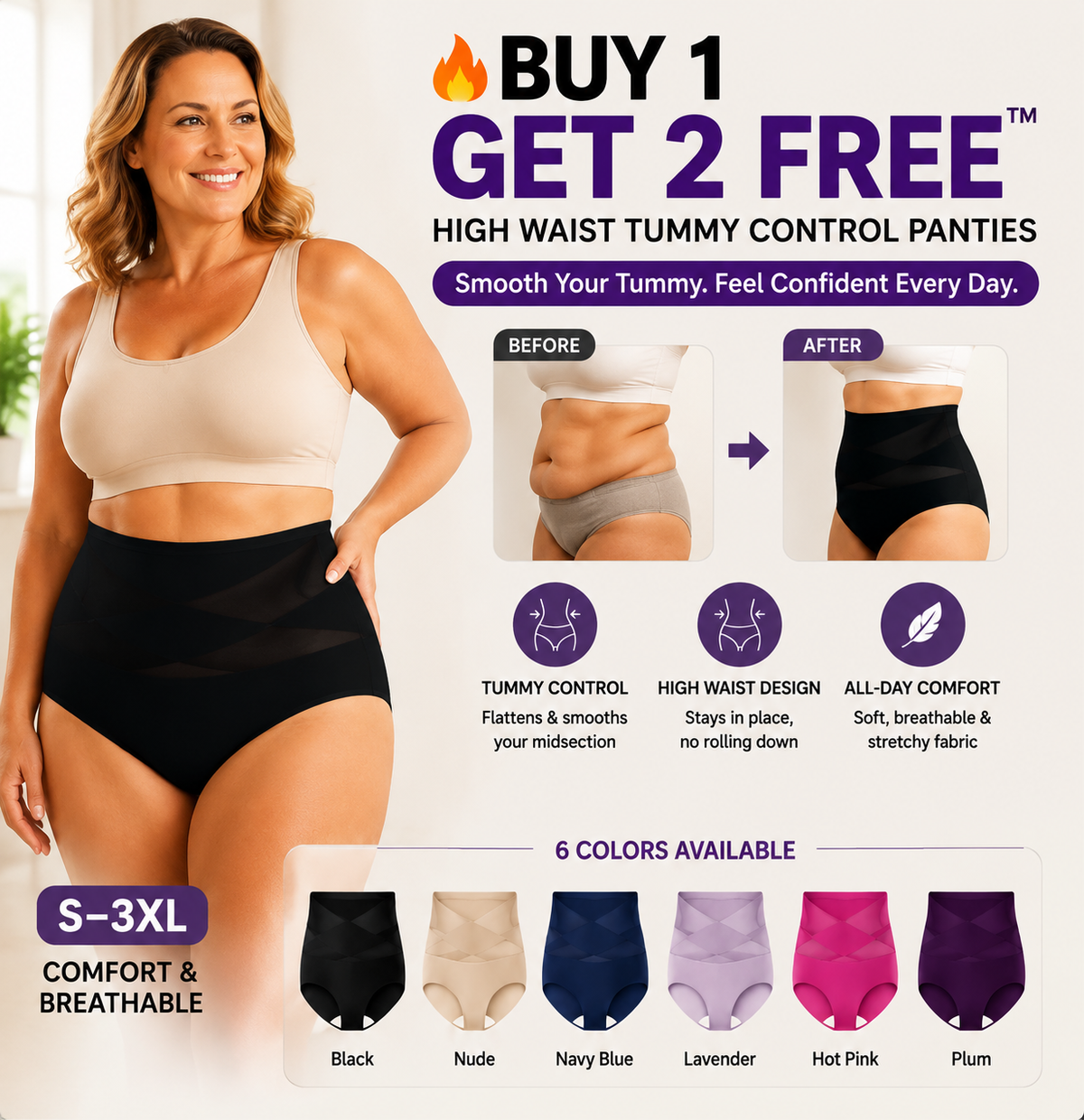 🔥 1 kaufen, 2 gratis erhalten 🔥 ™ Bequemer High-Waist-Slip mit Bauch-weg-Effekt