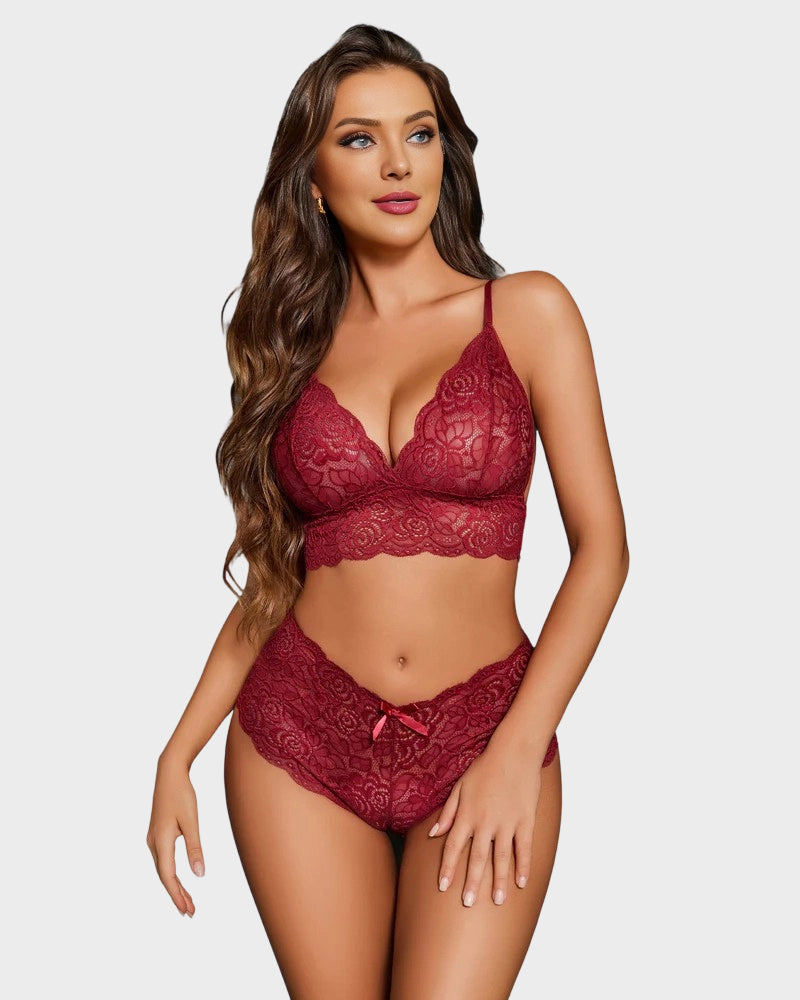 3-Piece Sheer Floral Lace Sleepwear Set