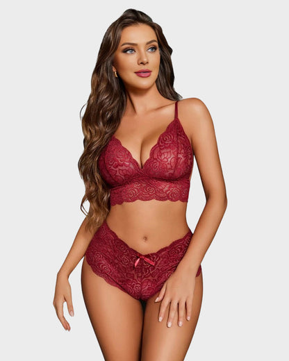 3-Piece Sheer Floral Lace Sleepwear Set