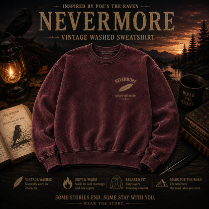 NEVERMORE Vintage Washed Hoodie — Inspired by Poe’s The Raven