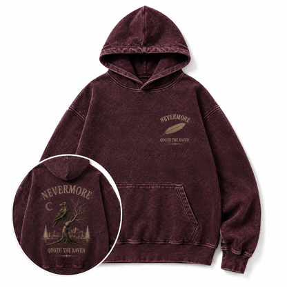 NEVERMORE Vintage Washed Hoodie — Inspired by Poe’s The Raven
