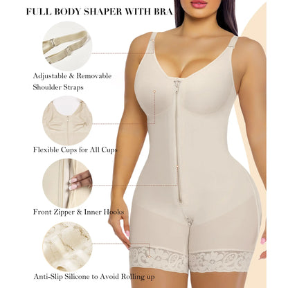 Women’s Colombian Tummy Control Bodysuit Shapewear with Butt Lift & Zipper Crotch