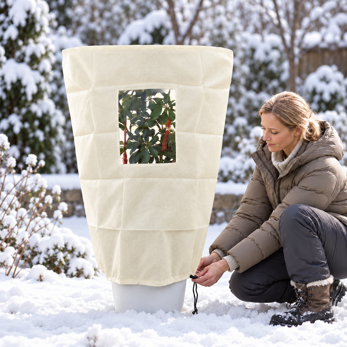 🧶✨Winterschutz Pflanzenabdeckung mit Reißverschluss & Kordelzug