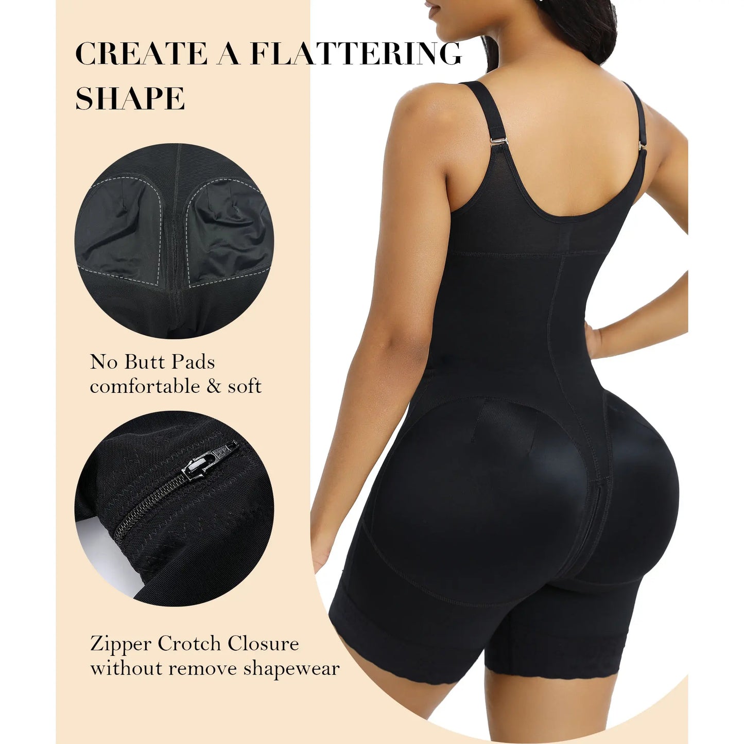 Women’s Colombian Tummy Control Bodysuit Shapewear with Butt Lift & Zipper Crotch