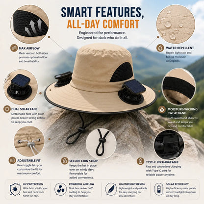 Wireless Solar-Powered Fan Hat – Ideal for Fishing and Hiking – Men's Accessory / Father's Day Gift