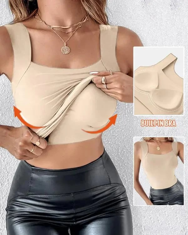 🔥Year-End Clearance Sale 50% OFF🔥Women's U Neck Thermal Tank Tops with Built-In Bra