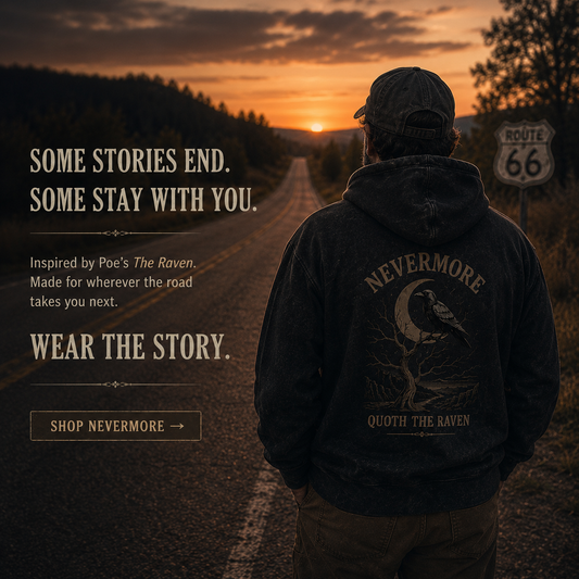 NEVERMORE Vintage Washed Hoodie — Inspired by Poe’s The Raven