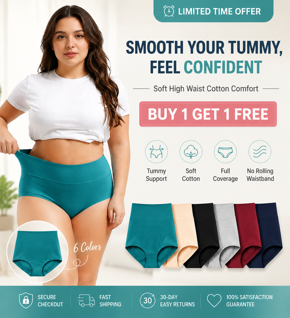 【⏰BUY 1 GET1 FREE⏰】Smooth Your Tummy Soft High Waist Cotton Comfort