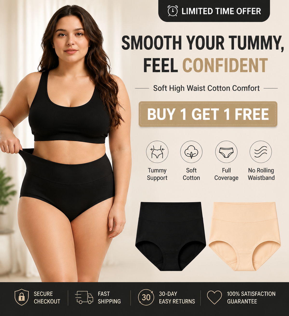 【⏰BUY 1 GET1 FREE⏰】Smooth Your Tummy Soft High Waist Cotton Comfort