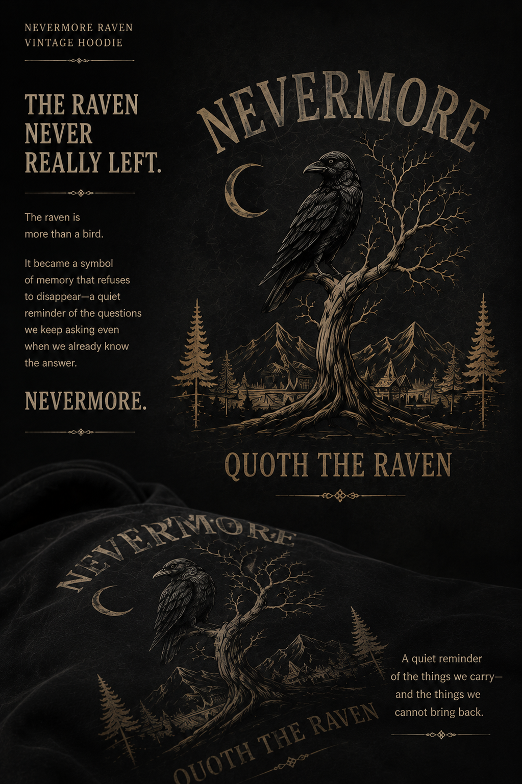 NEVERMORE Vintage Washed Hoodie — Inspired by Poe’s The Raven