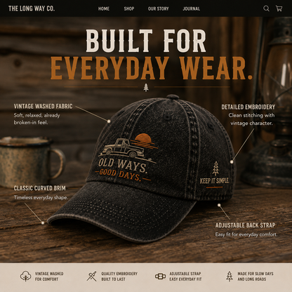★★OLD WAYS. GOOD DAYS.™ Vintage Washed Cap★★