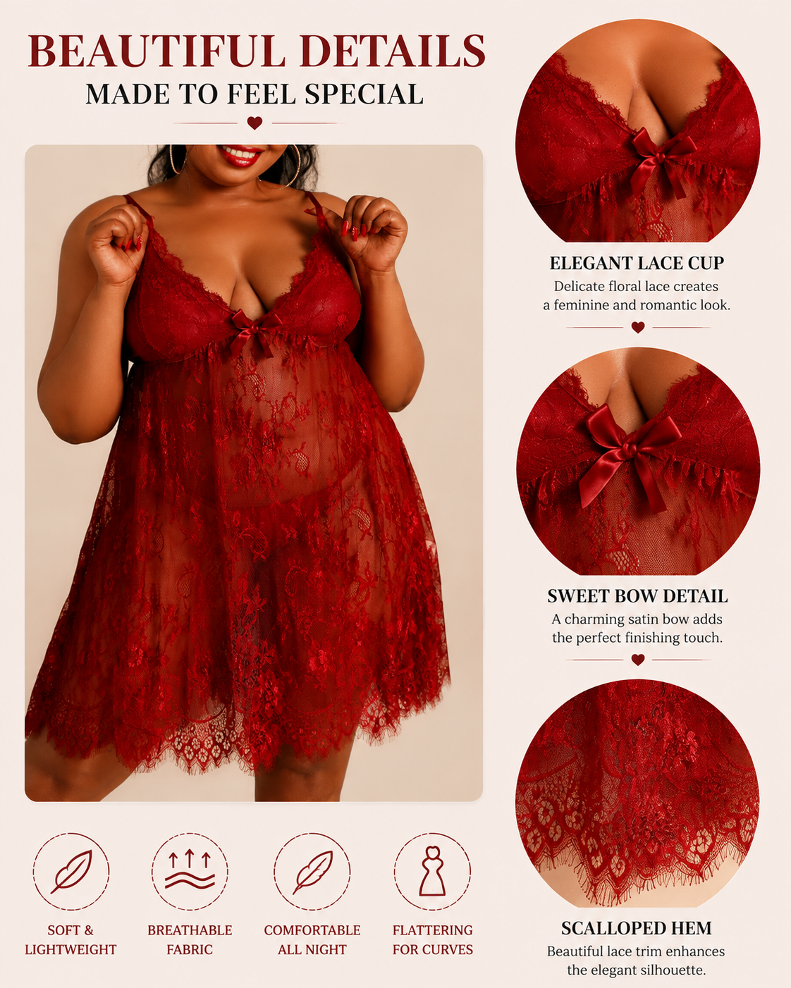 ✨ Elegant Lace Babydoll Sleepwear for Curvy Women  Feel Beautiful, Confident & Comfortable Every Night