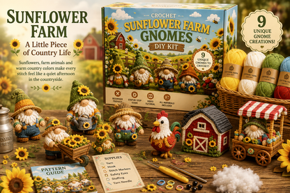 🧶✨ Whimsical Gnome Crochet DIY Kit – 9 Unique CreationsChoose Your World. Pick Up Your Hook. Create Something Wonderful.