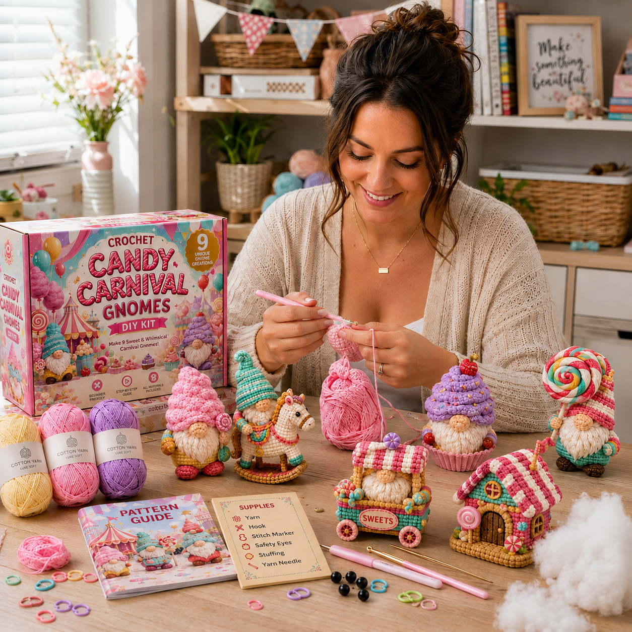 🧶✨ Whimsical Gnome Crochet DIY Kit – 9 Unique CreationsChoose Your World. Pick Up Your Hook. Create Something Wonderful.