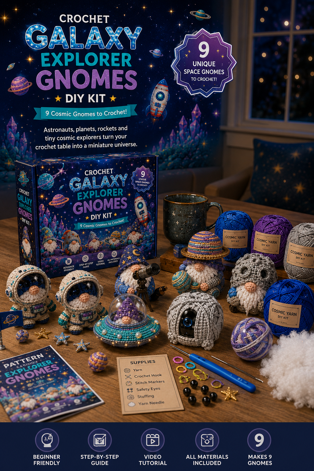 🧶✨ Whimsical Gnome Crochet DIY Kit – 9 Unique CreationsChoose Your World. Pick Up Your Hook. Create Something Wonderful.