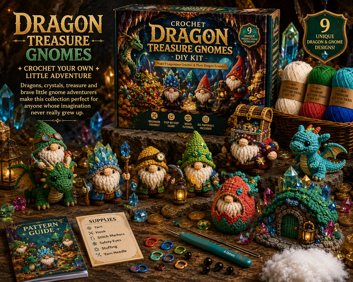 🧶✨ Whimsical Gnome Crochet DIY Kit – 9 Unique CreationsChoose Your World. Pick Up Your Hook. Create Something Wonderful.