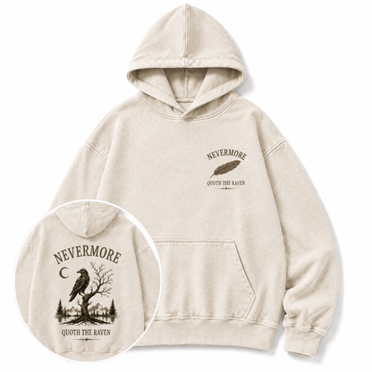 NEVERMORE Vintage Washed Hoodie — Inspired by Poe’s The Raven