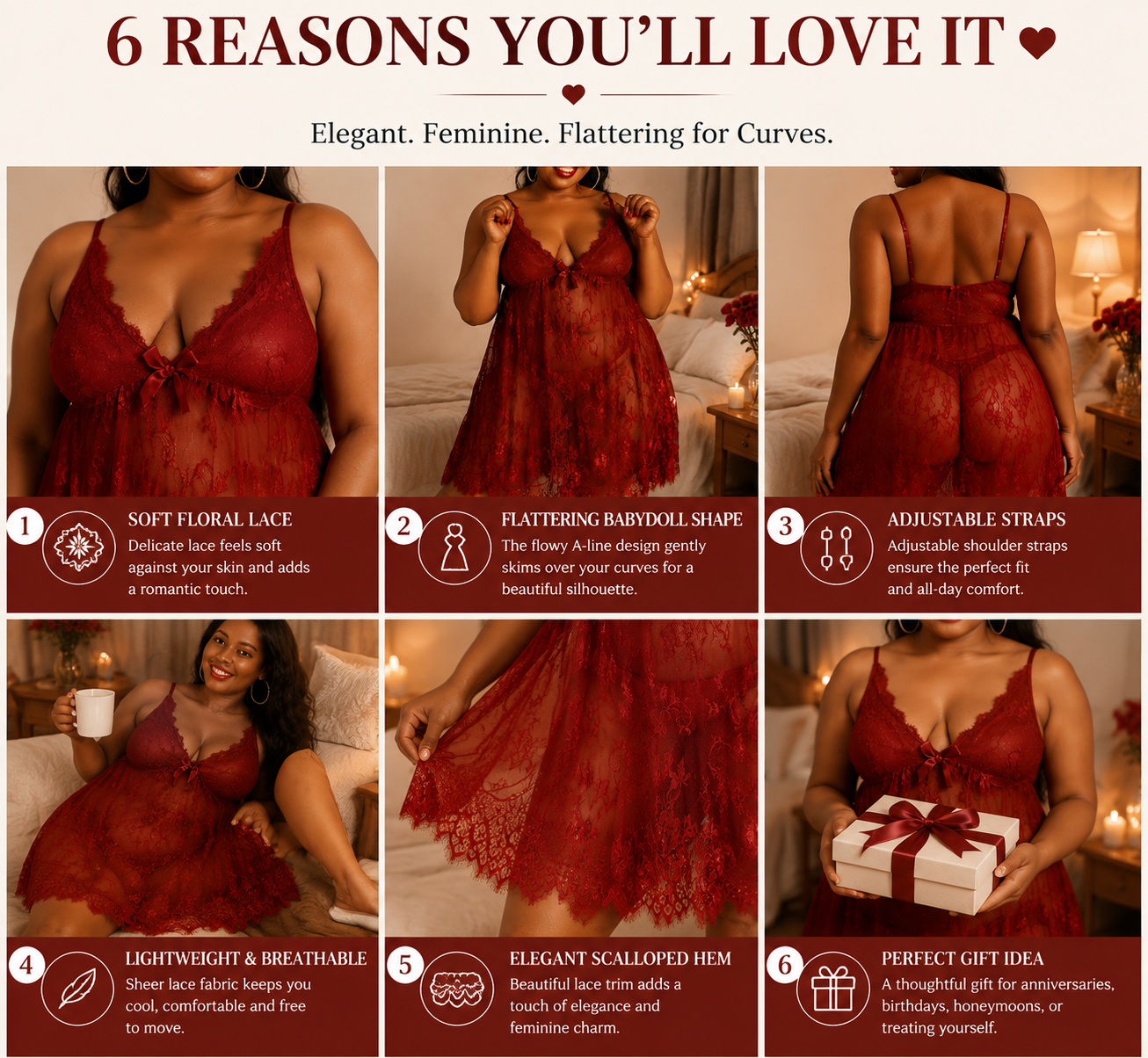 ✨ Elegant Lace Babydoll Sleepwear for Curvy Women  Feel Beautiful, Confident & Comfortable Every Night