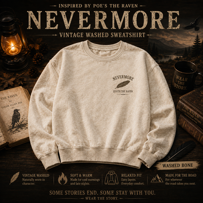 NEVERMORE Vintage Washed Hoodie — Inspired by Poe’s The Raven